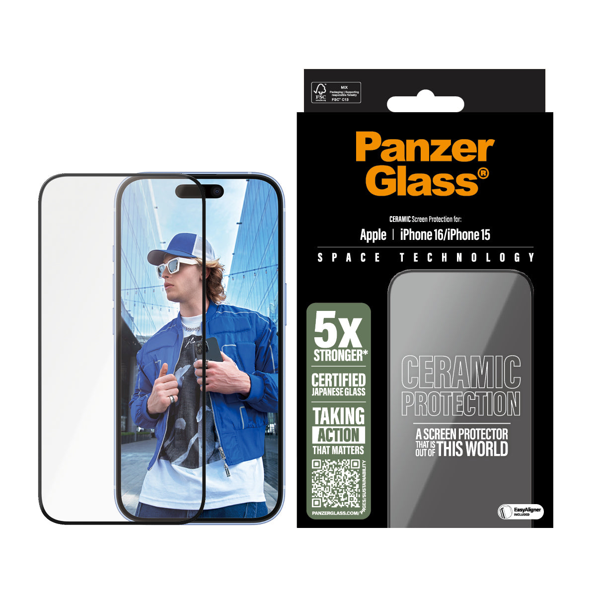 PanzerGlass ® Ceramic Screen Protector iPhone 16 | 15 | Ultra-Wide Fit w. EasyAligner Protector de pantalla Apple 1 pieza(s) (2)