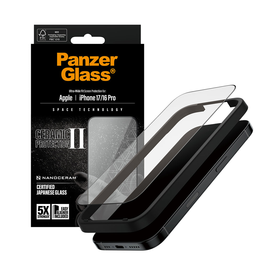 PanzerGlass ® Ceramic II Screen Protector iPhone 17 | iPhone 16 Pro | Ultra-Wide Fit w. EasyAligner Protector de pantalla Apple 1 pieza(s) (5)