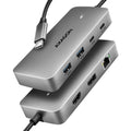 Axagon HUB USB HMC-CUB83X2, USB 10Gbps hub, 2x USB-A, USB-C, HDMI & DP 4k/144Hz, RJ-45 GLAN, PD 100W, kabel USB-C 15cm Alámbrico USB 3.2 Gen 2 (3.1 Gen 2) Type-C Gris