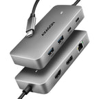Axagon HUB USB HMC-CUB83X2, USB 10Gbps hub, 2x USB-A, USB-C, HDMI & DP 4k/144Hz, RJ-45 GLAN, PD 100W, kabel USB-C 15cm Alámbrico USB 3.2 Gen 2 (3.1 Gen 2) Type-C Gris