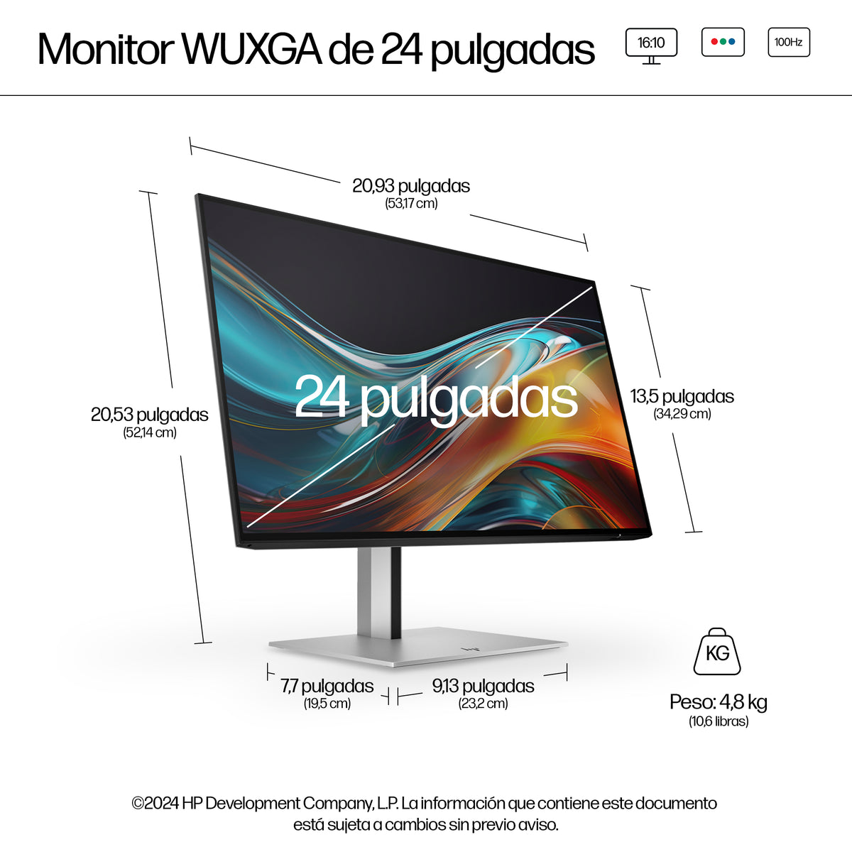 HP Series 7 Pro 24 inch WUXGA Monitor - 724pn pantalla para PC 61 cm (24") 1920 x 1200 Pixeles LCD Negro, Plata (5)