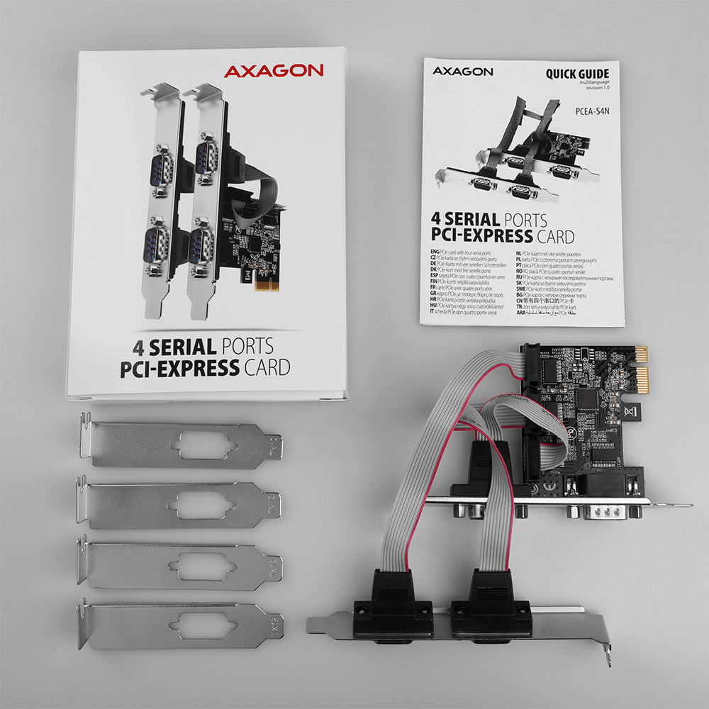 Axagon PCEA-PSN PCIe-Adapter mit 4x Seriell-Ports - ASIX AX99100 Chipsatz tarjeta y adaptador de interfaz Interno RS-232 (4)
