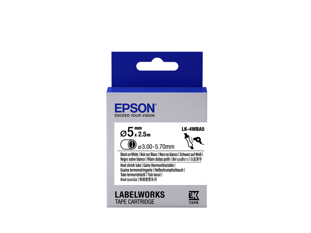 Cartucho de tubo termorretráctil Epson LK-4WBA5 negro sobre blanco 5 mm (2)