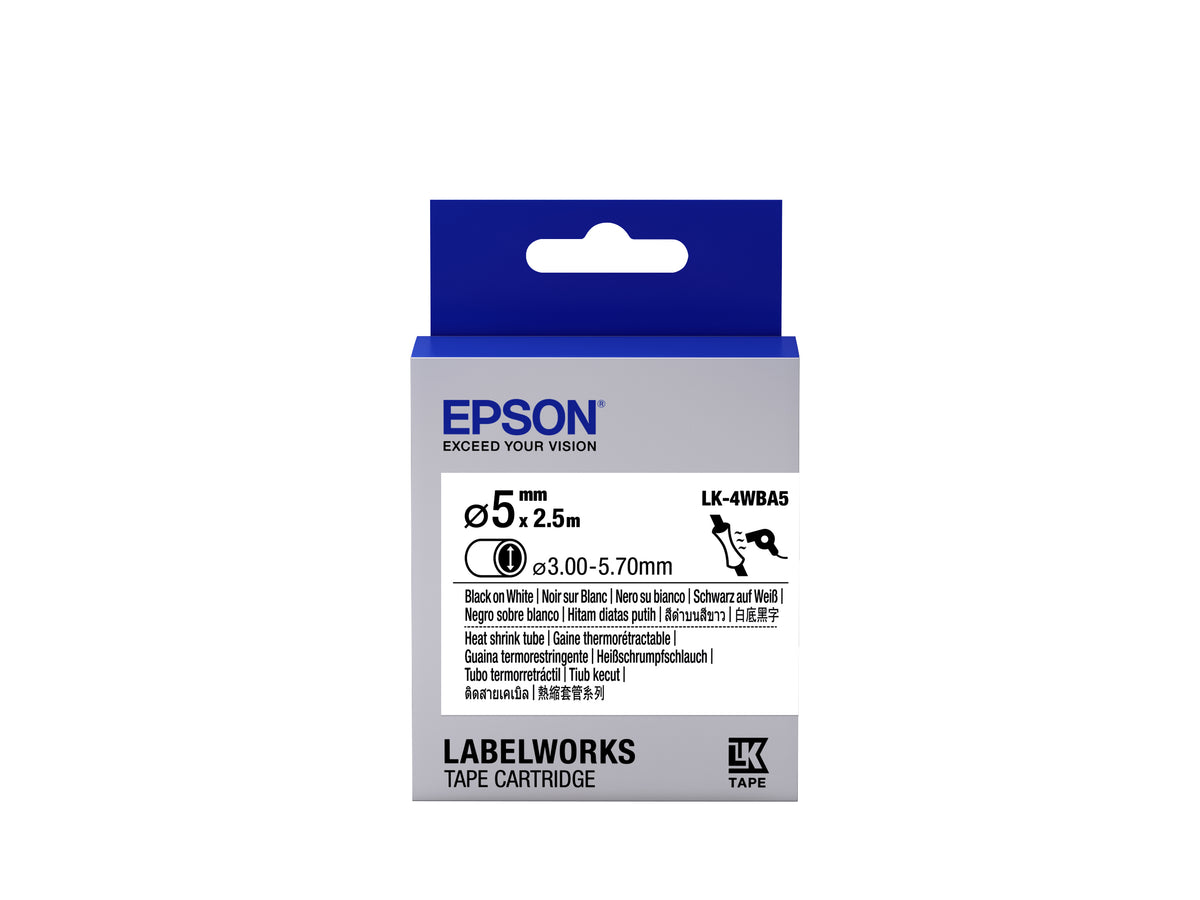 Cartucho de tubo termorretráctil Epson LK-4WBA5 negro sobre blanco 5 mm (2)