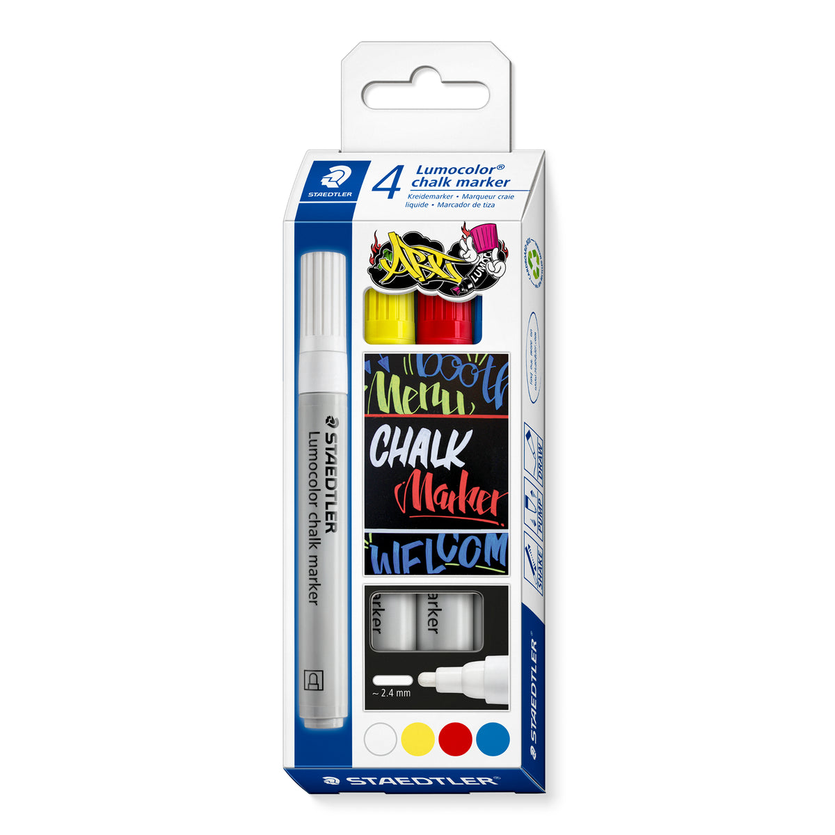 Staedtler Lumocolor marcador de tiza punta redonda azul, rojo, blanco