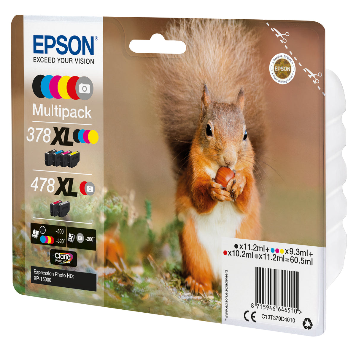 Epson C13T379D4010 - Paquete de 6, 60.5 ml, gran capacidad, gris, negro
