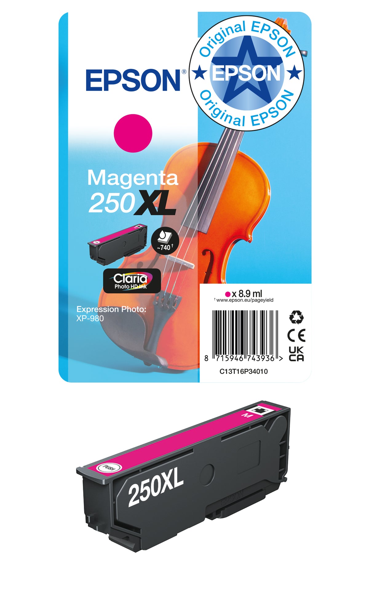Epson 250XL Violin Claria Photo HD cartucho de tinta 1 pieza(s) Original High (L) Yield (3)