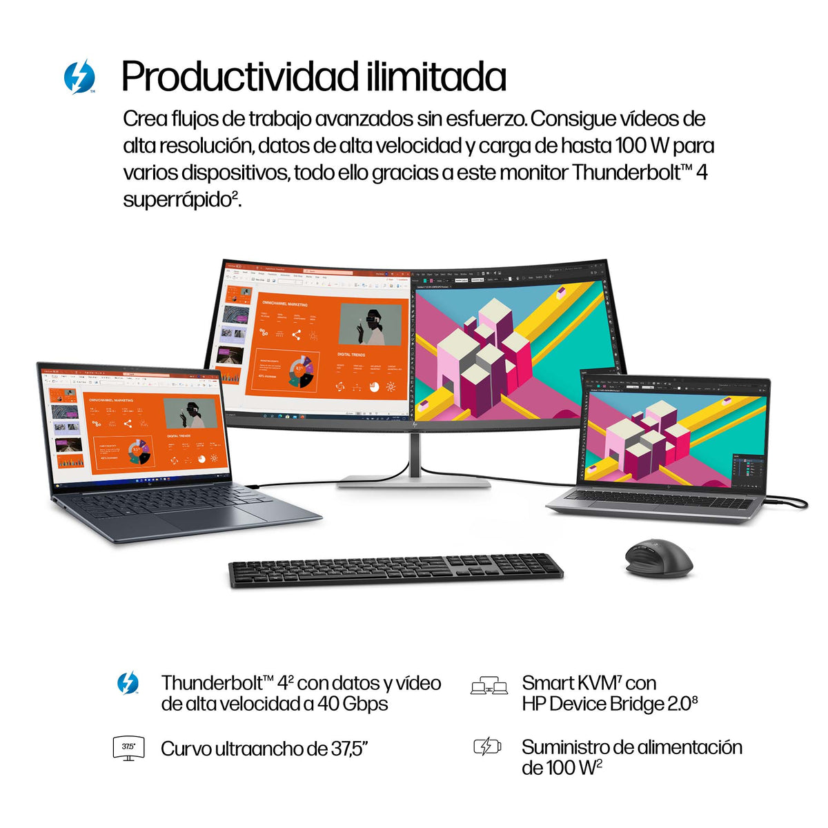 HP Series 7 Pro 738pu pantalla para PC 95,2 cm (37.5") 3840 x 1600 Pixeles Wide Quad HD+ LCD Plata (6)