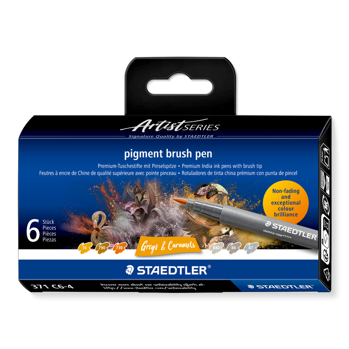 Staedtler Pigment Arts rotulador pincel grises y caramelos marrón, gris 6 piezas