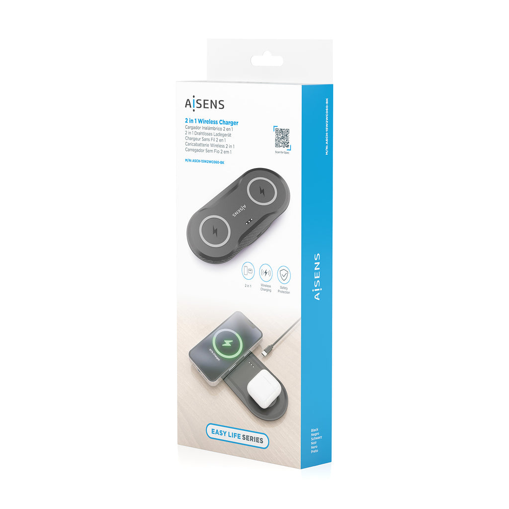 AISENS ASCH-15W2WC060-BK cargador de dispositivo móvil Auriculares, Smartphone Cargador inalámbrico Interior (9)