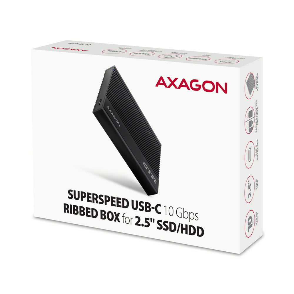 Axagon EE25-GTR USB-C 3.2 Gen 2 - SATA 6G 2.5\" externes Festplattengehäuse geriffelt Carcasa de disco duro/SSD Negro 2.5" (8)