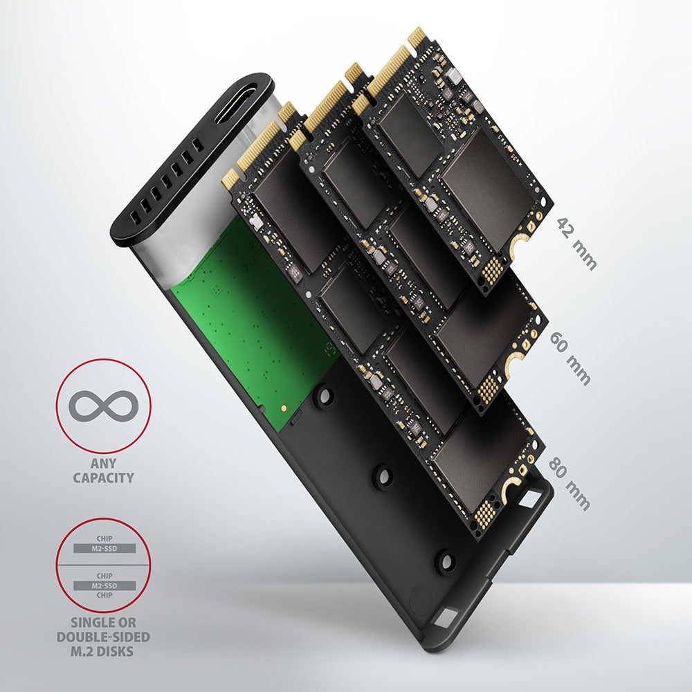 Axagon EEM2-SBC externes Gehäuse für M.2 SSDs USB-C 3.2 Gen 2 - schwarz Caja externa para unidad de estado sólido (SSD) Negro (9)