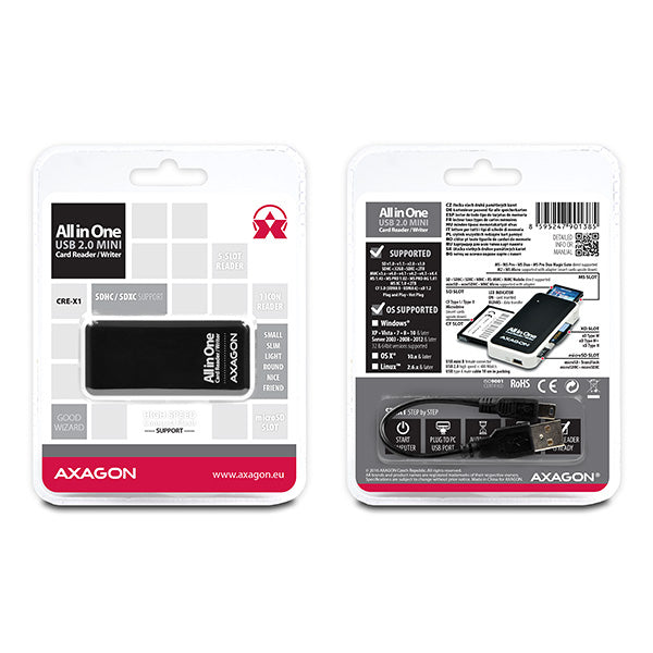 Axagon CRE-X1 lector de tarjeta USB 2.0 Negro, Blanco (3)