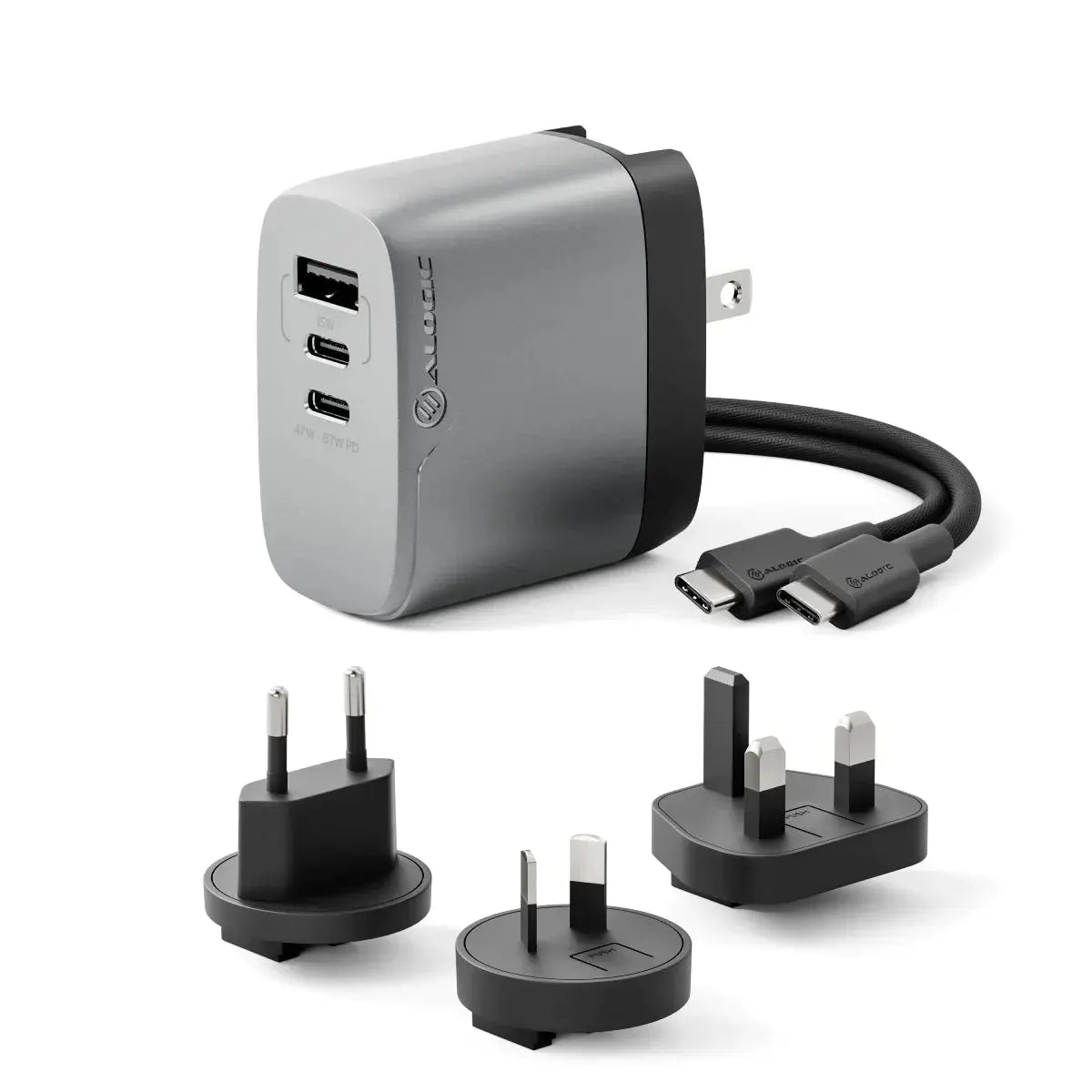 Alogic cargador GaN de carga rápida multipaís de 3 puertos 67W