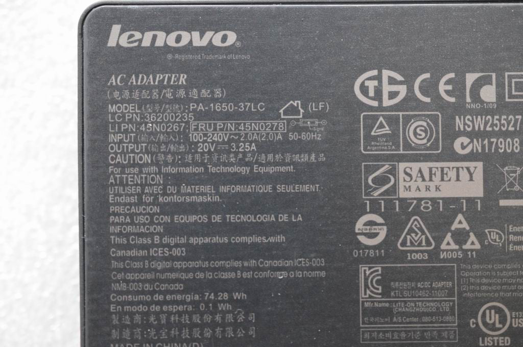 AC Adapter 20V 3.25A 65W includes power cable