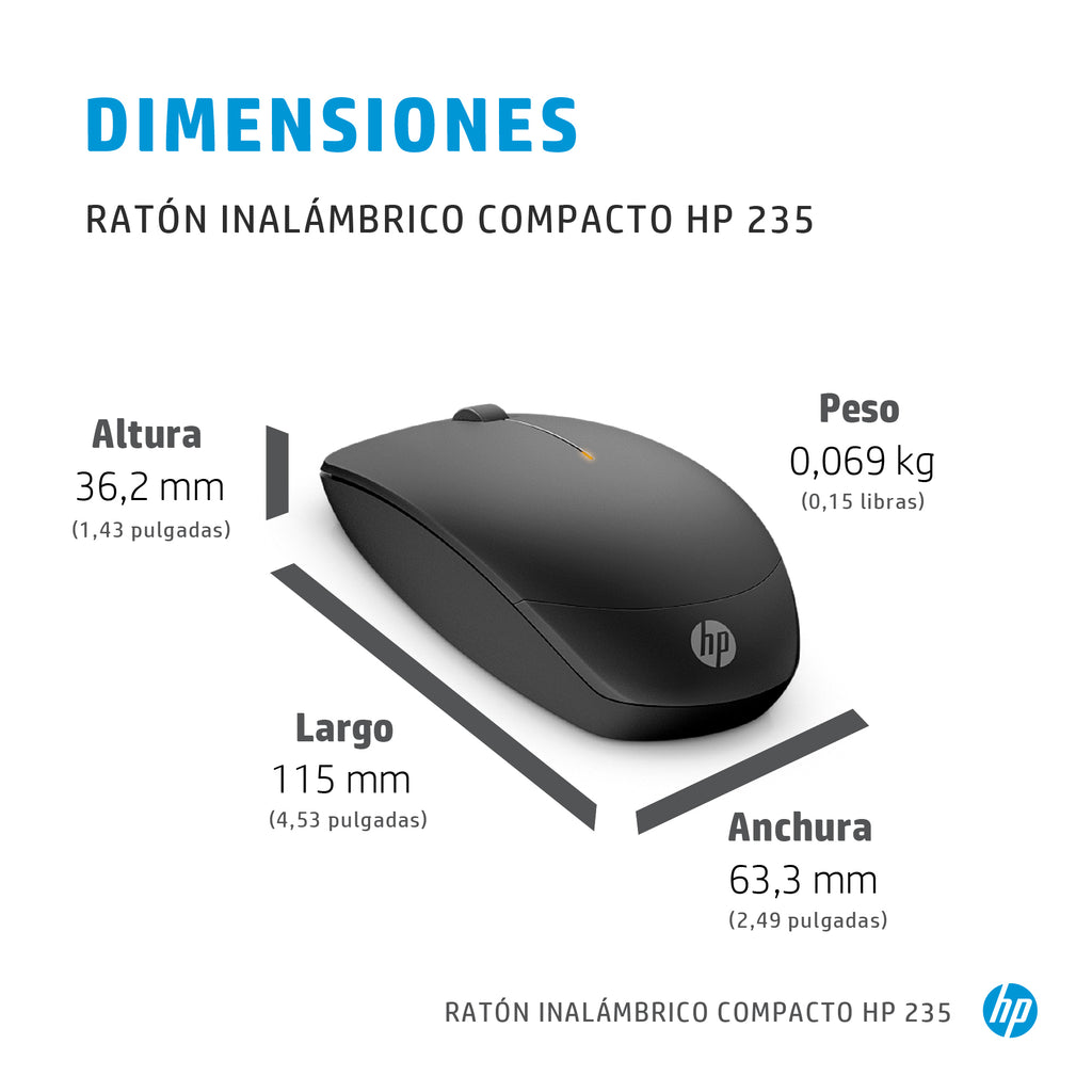 HP 235 Slim Wireless Mouse ratón Oficina Ambidextro RF inalámbrico Óptico 1600 DPI (5)