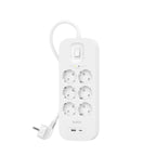 Protector contra sobretensiones - con puertos USB-C y USB-A - conectores de salida: 6 - 2 m cable