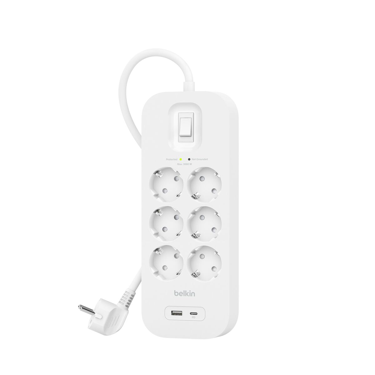 Protector contra sobretensiones - con puertos USB-C y USB-A - conectores de salida: 6 - 2 m cable