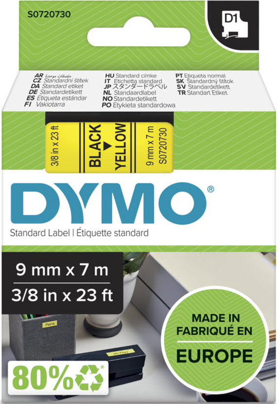 Dymo Cinta D1 amarillo/negro 9 mm