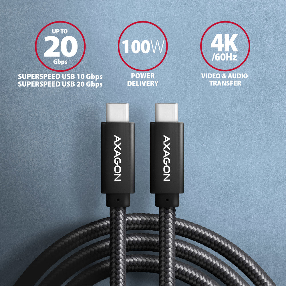 Axagon BUCM32-CM05AB cable USB USB 3.2 Gen 2x2 0,5 m USB C 20 Gbit/s 100 W Negro (2)