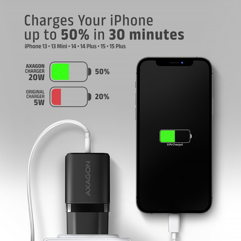 Axagon ACU-PQ20 wall charger QC3.0/AFC/FCP+ PD type-C 20 W - schwarz - USB Typ C Teléfono móvil, Smartphone, Reloj inteligente, Tableta, Universal Negro Corriente alterna Carga rápida Interior (7)