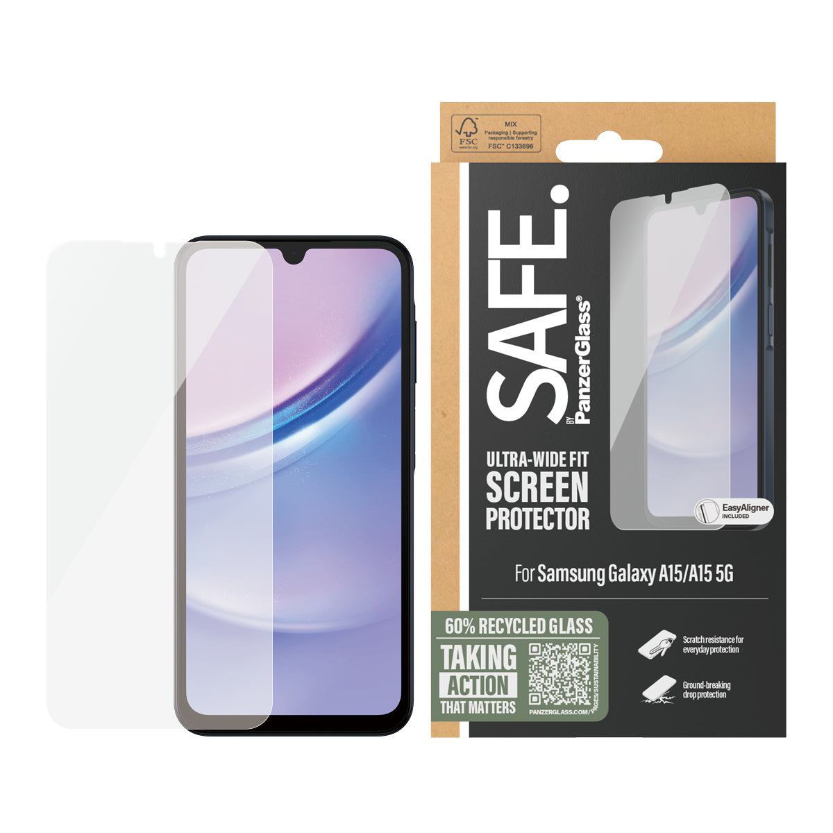 PanzerGlass SAFE. by ® Screen Protector by Samsung Galaxy A15, A15 5G