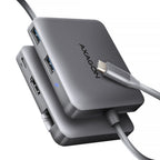 Axagon N HMC-5HL USB 5Gbps hub 2x USB-A HDMI 4k/60Hz RJ-45 GLAN PD 100W kabel USB-C Alámbrico USB 3.2 Gen 1 (3.1 Gen 1) Type-C Plata
