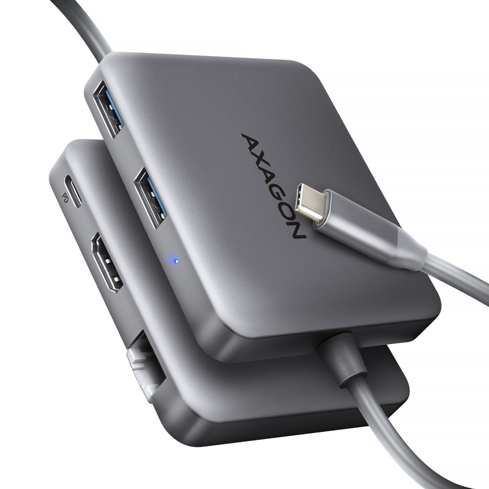 Axagon N HMC-5HL USB 5Gbps hub 2x USB-A HDMI 4k/60Hz RJ-45 GLAN PD 100W kabel USB-C Alámbrico USB 3.2 Gen 1 (3.1 Gen 1) Type-C Plata