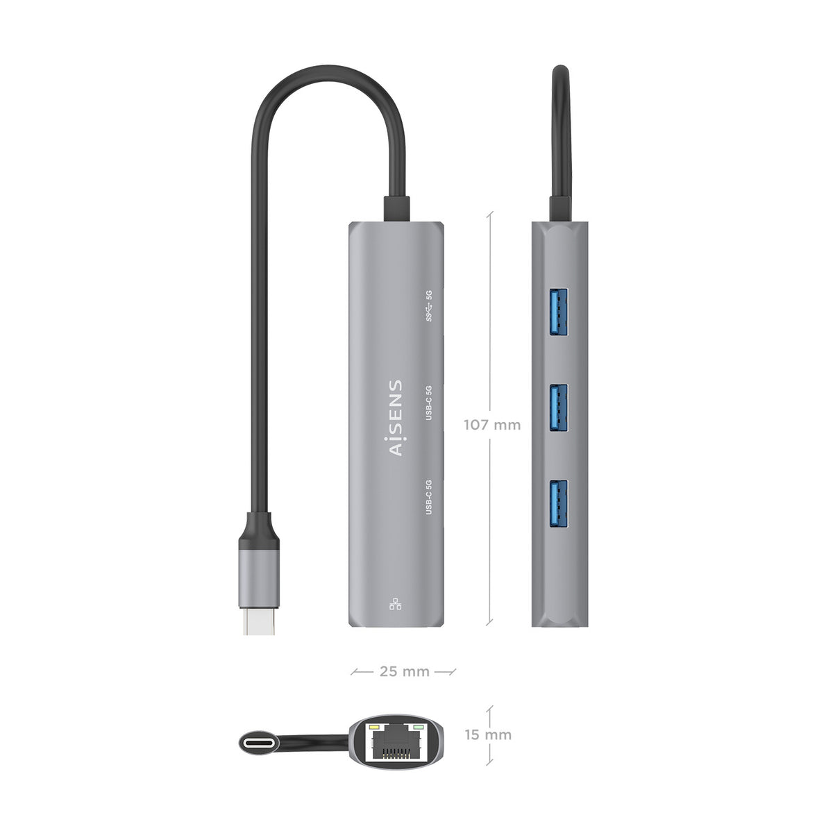 AISENS ASUC-4P040-GR base para portátil y replicador de puertos Alámbrico USB 3.2 Gen 1 (3.1 Gen 1) Type-C (5)