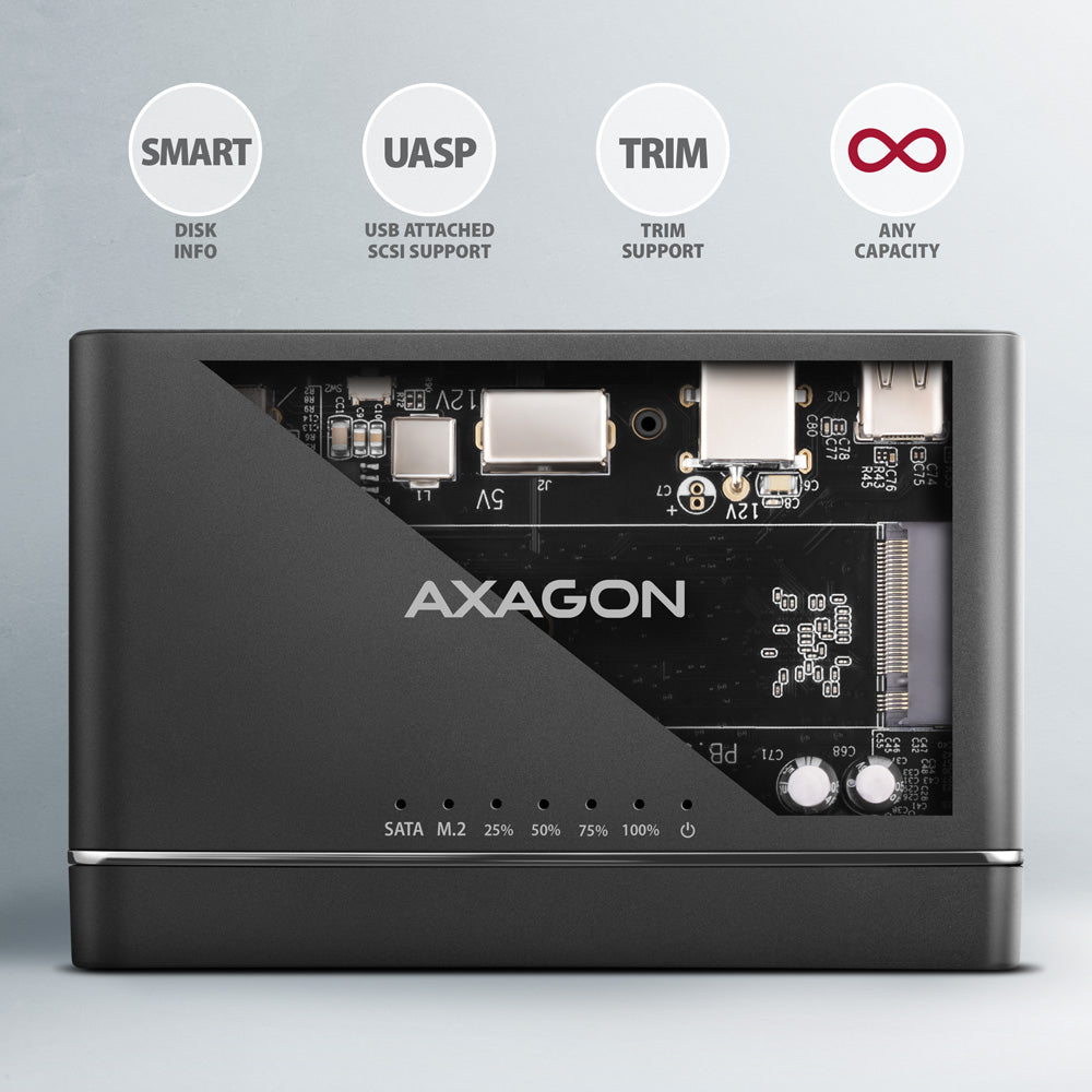 Axagon ADSA-CC USB-C 10Gbps - NVMe M.2 SSD & SATA 2.5/3.5 SSD/HDD CLONE MASTER 2 - Digital/Daten - NVMe USB 3.2 Gen 2 (3.1 Gen 2) Type-C Negro (7)