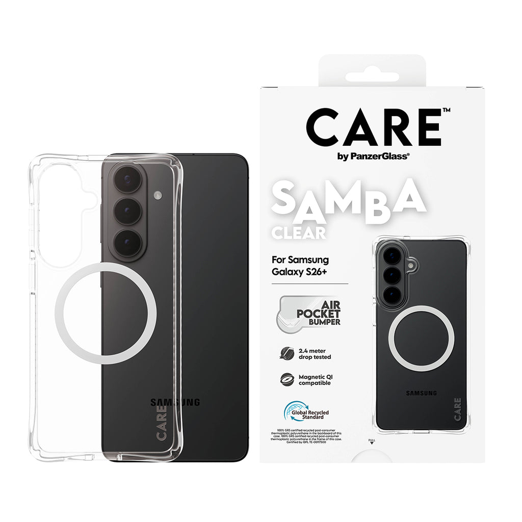 PanzerGlass CARE™ by ® Samba Case Transparent w. White Qi Samsung Galaxy S26+ funda para teléfono móvil 17 cm (6.7") Transparente (2)
