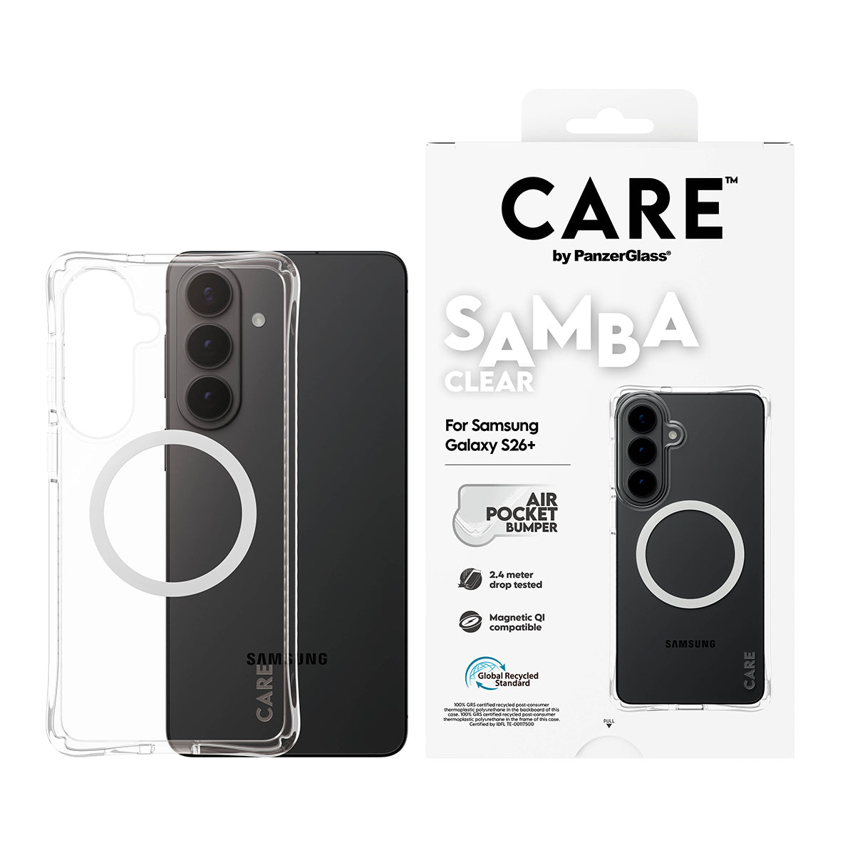 PanzerGlass CARE™ by ® Samba Case Transparent w. White Qi Samsung Galaxy S26+ funda para teléfono móvil 17 cm (6.7") Transparente (2)