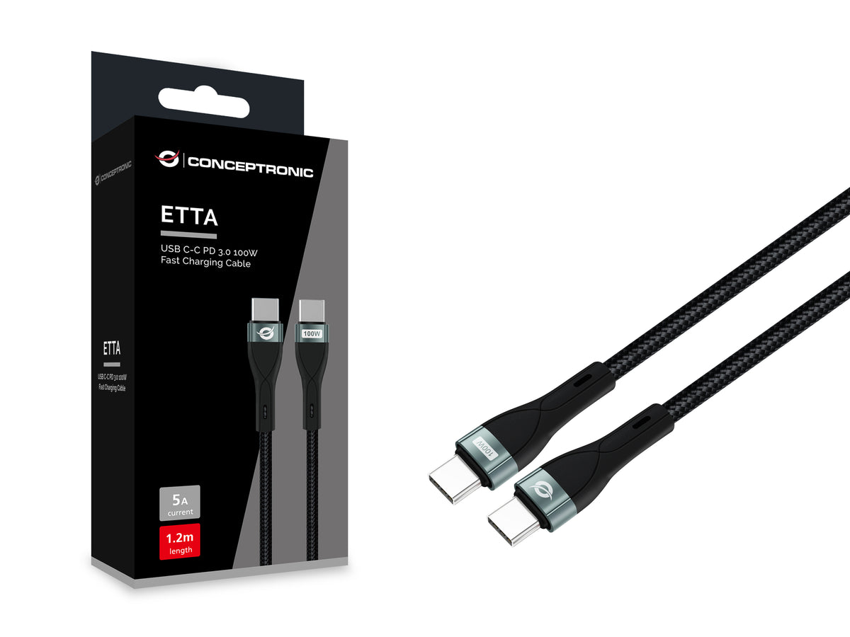 Conceptronic ETTA01B12 cable USB USB 2.0 1,2 m USB C 0,48 Gbit/s 100 W Negro (4)