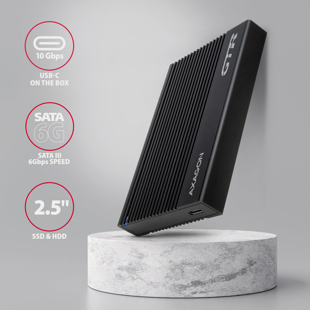 Axagon EE25-GTR USB-C 3.2 Gen 2 - SATA 6G 2.5\" externes Festplattengehäuse geriffelt Carcasa de disco duro/SSD Negro 2.5" (2)