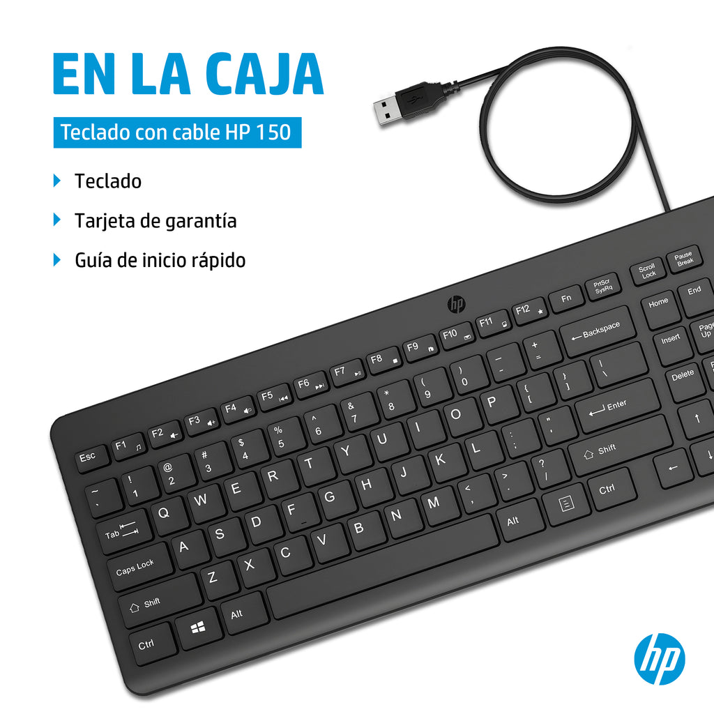 HP 150 USB-A Wired Keyboard teclado Universal Negro (5)