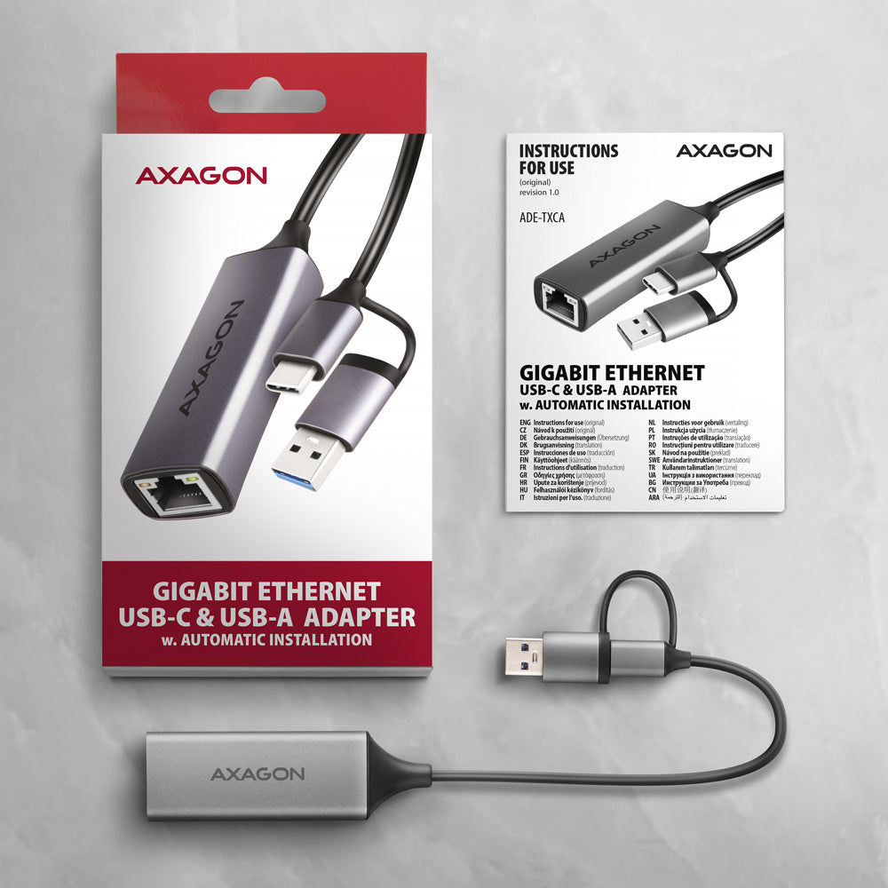 Axagon ADE-TXCA Gigabit Ethernet Adapter USB-C+ USB-A - titangrau - Adapter - Digital/Daten 1000 Mbit/s (8)