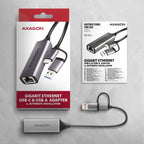 Axagon ADE-TXCA Gigabit Ethernet Adapter USB-C+ USB-A - titangrau - Adapter - Digital/Daten 1000 Mbit/s (8)