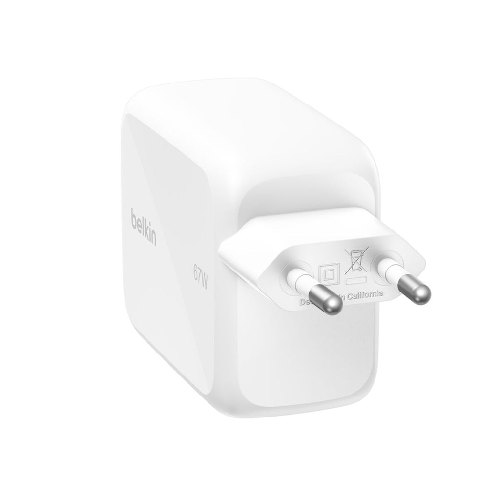 Belkin UltraCharge - Adaptador de corriente - con cable retráctil - 67 vatios - Fast Charge - 2 conectores de salida (USB-C) - blanco