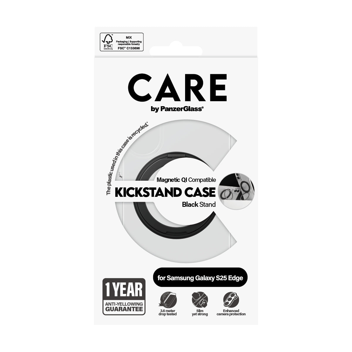 PanzerGlass CARE™ by ® Kickstand Case Transparent w. Qi Samsung S25 Edge funda