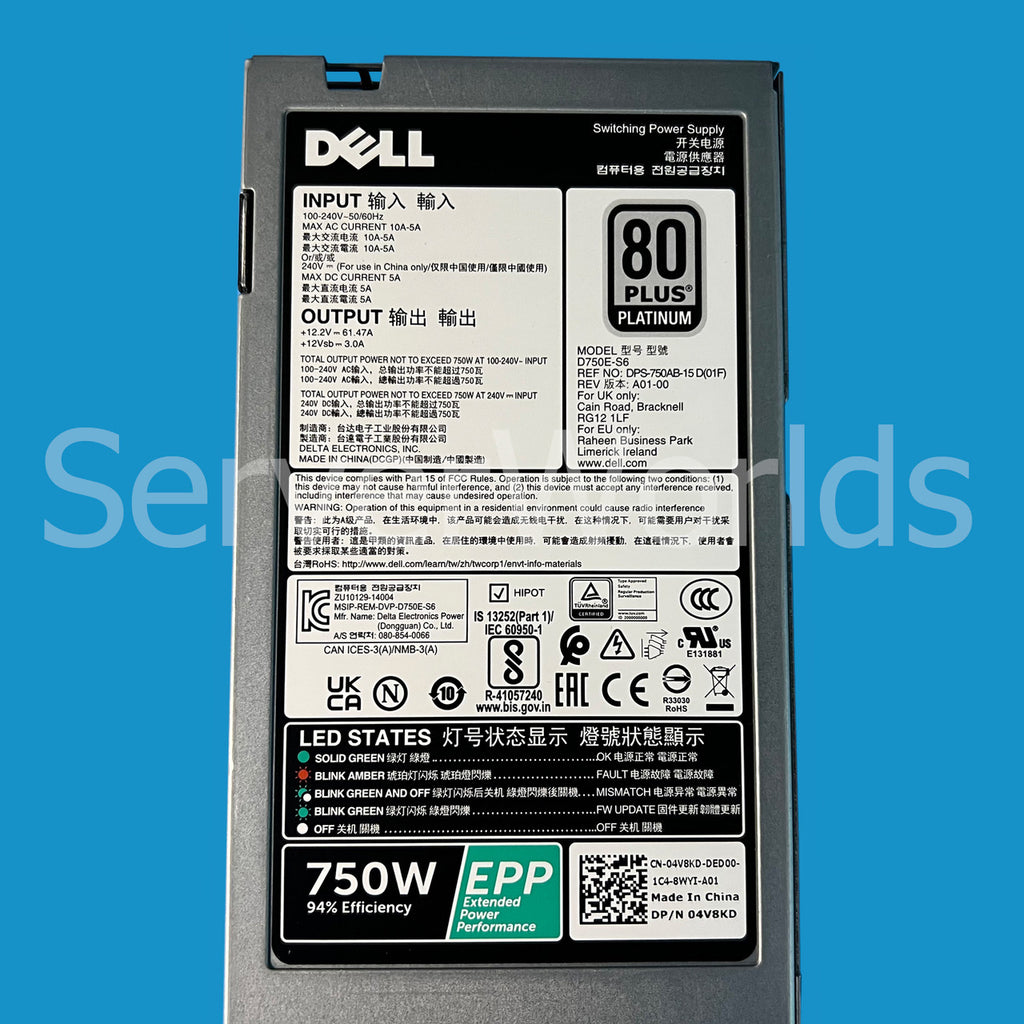 Dell fuente de alimentación 750Watt Pe R630 4V8KD-RFB – Reacondicionado