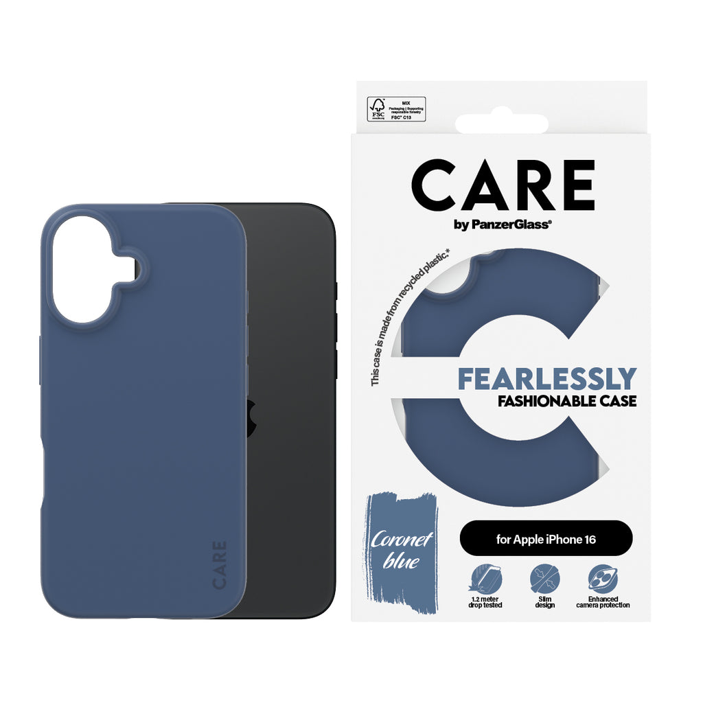 PanzerGlass CARE™ by ® Case Blue iPhone 16 funda para teléfono móvil Azul