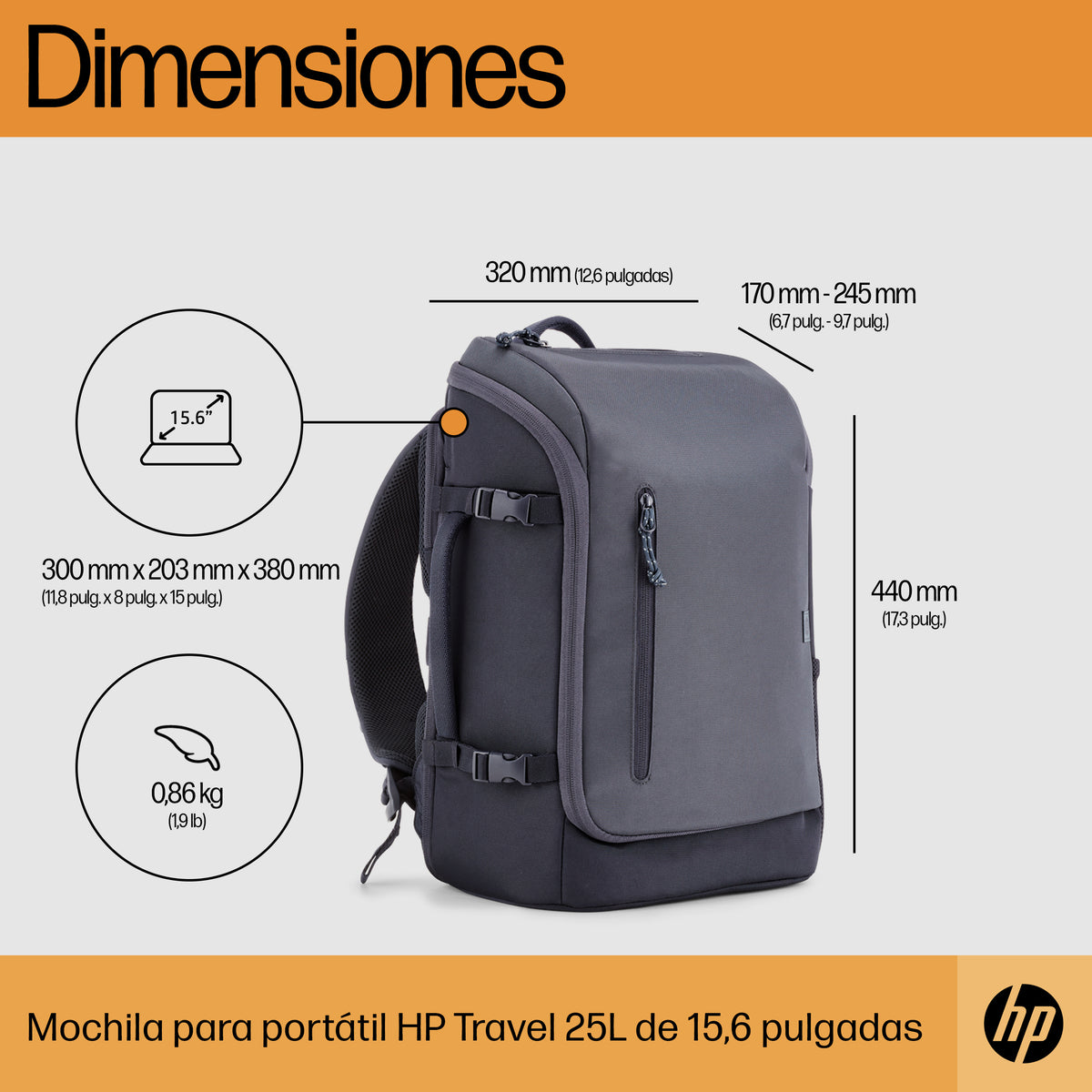 HP Travel 25 Liter 15.6 Iron Gray Laptop Backpack 39,6 cm (15.6") Azul, Gris (5)