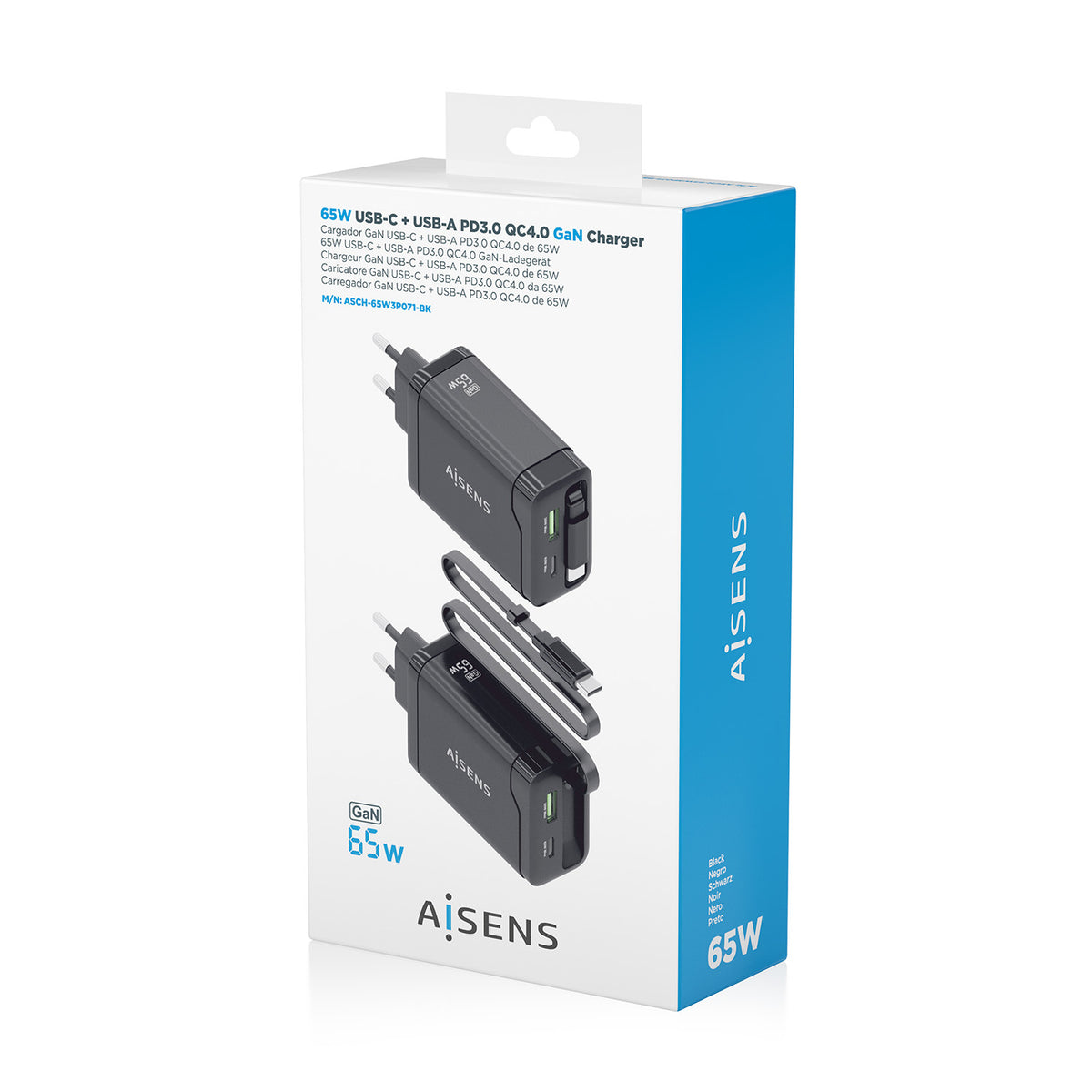 AISENS ASCH-65W3P071-BK cargador de dispositivo móvil Cámara digital, GPS, Teléfono móvil, Portátil, Smartphone, Tableta, Universal Corriente alterna Carga rápida Interior (8)