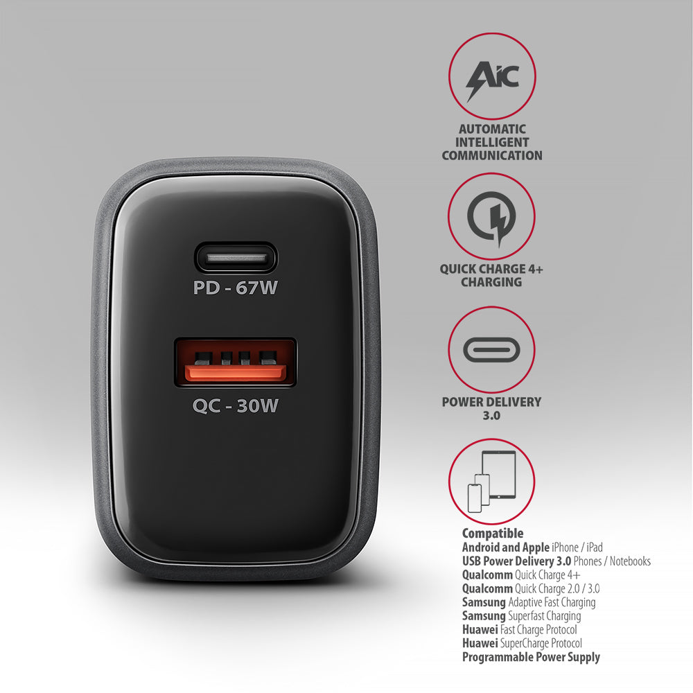 Axagon ACU-PQ67D cargador de dispositivo móvil Universal Negro, Gris Corriente alterna Carga rápida Interior (5)