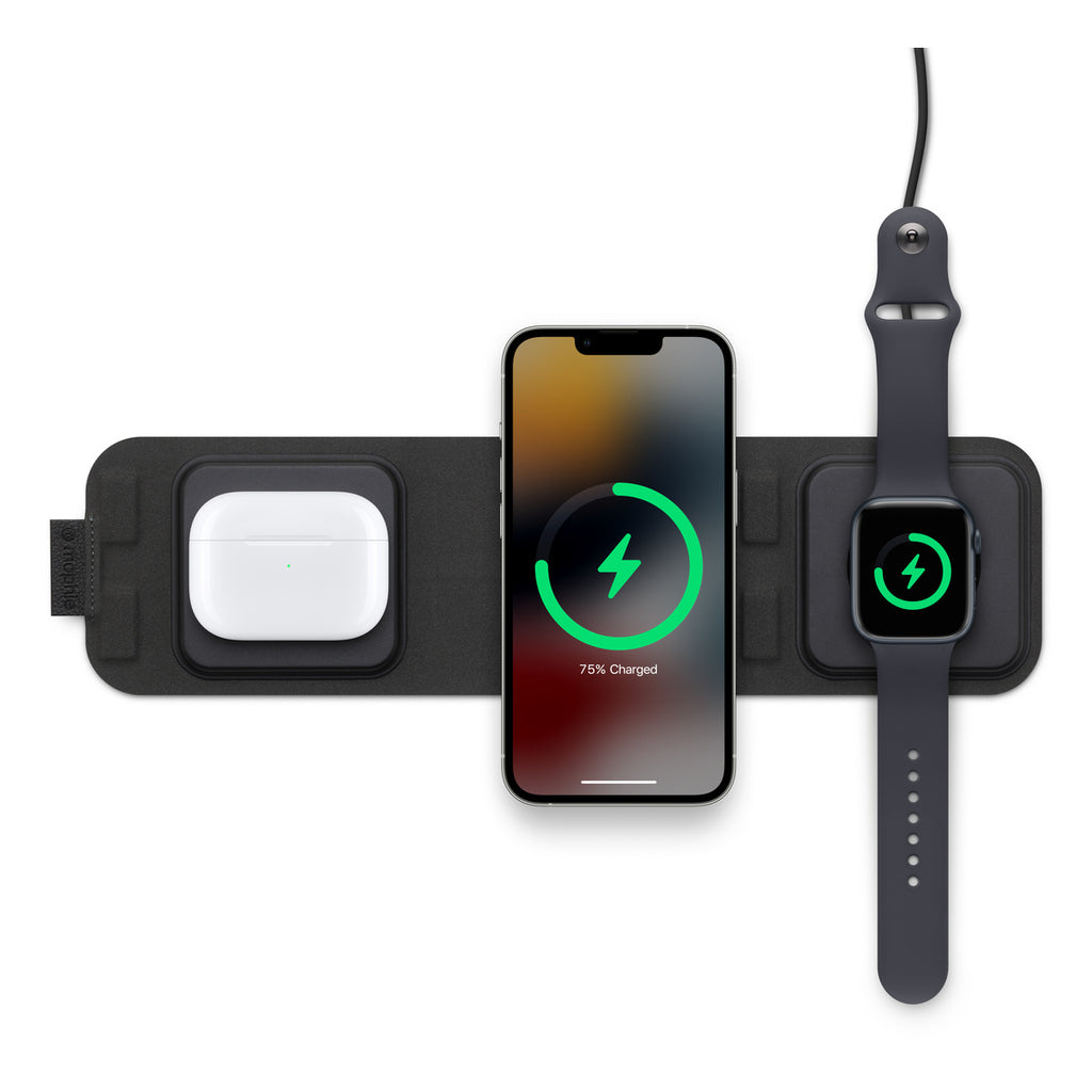 mophie 401311507 cargador de dispositivo móvil Auriculares, Auriculares, Smartphone, Reloj inteligente Negro USB Cargador inalámbrico Carga rápida Interior