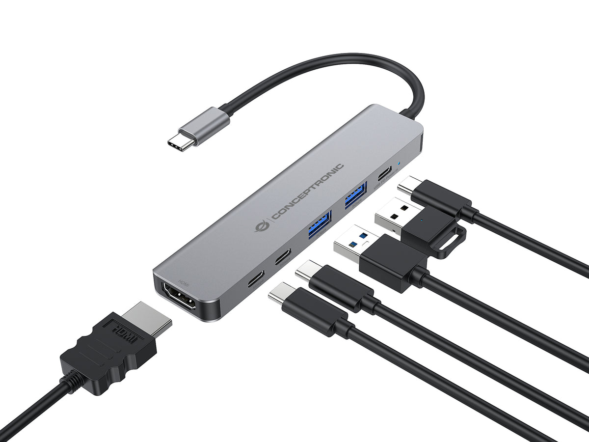 Conceptronic DONN33G base para portátil y replicador de puertos Alámbrico USB 3.2 Gen 1 (3.1 Gen 1) Type-C Plata (5)