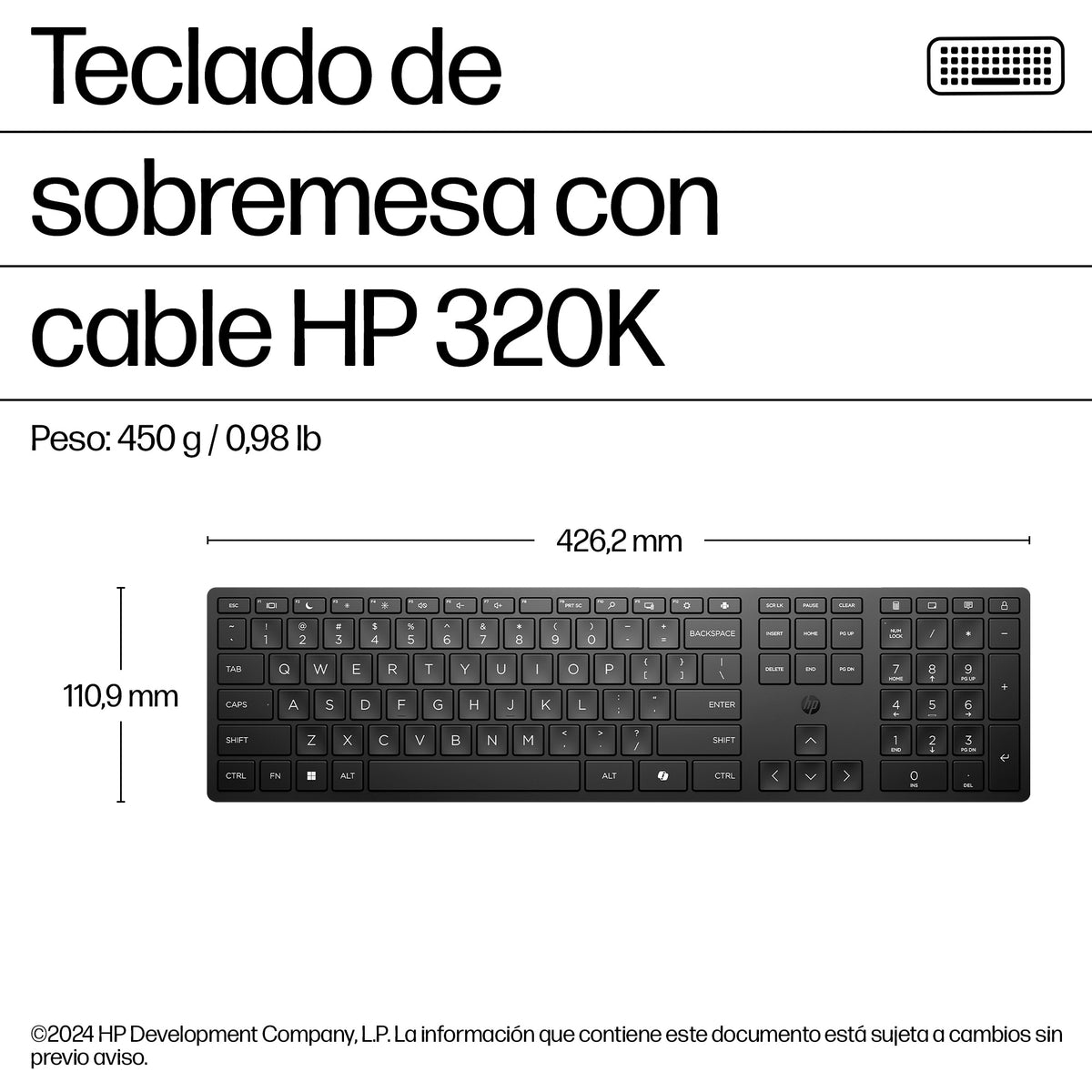 HP 320K Wired Keyboard teclado Oficina USB Negro (7)