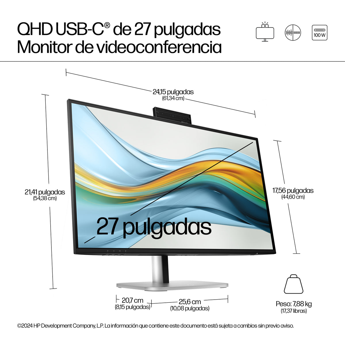 HP Series 5 Pro 27 inch QHD USB-C Conferencing Monitor - 527pm pantalla para PC 68,6 cm (27") 2560 x 1440 Pixeles Quad HD LCD Negro (6)