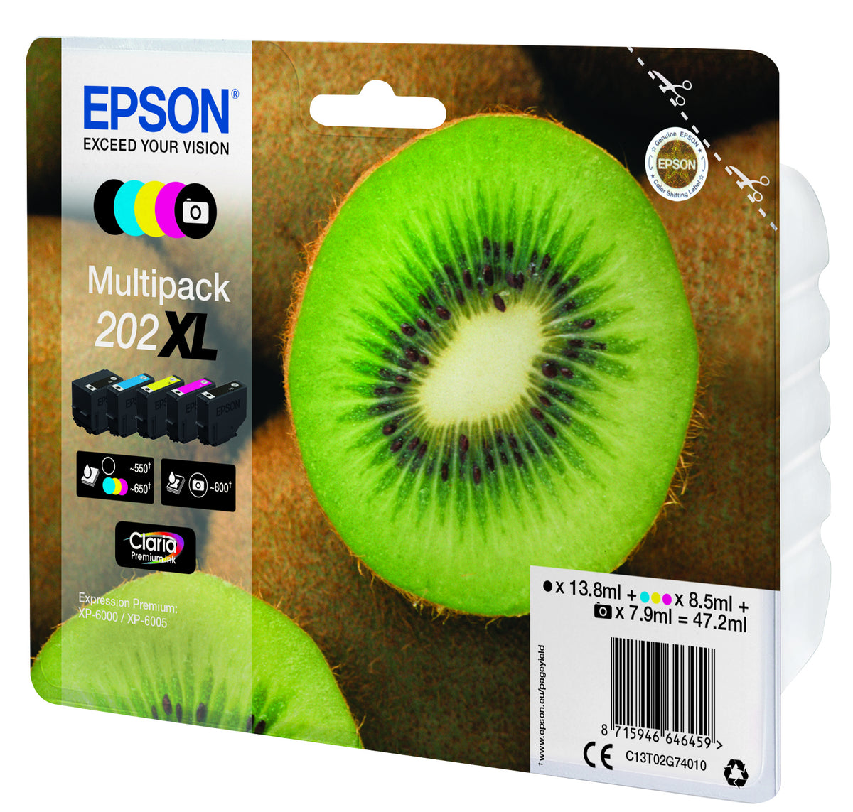Epson C13T02G74010 - Paquete de 5, gran capacidad, negro, amarillo, cián, magenta, Photo Negro, original, blíster, cartucho de tinta, para Expression Premium XP-6000, XP-6005, XP-6100, XP-6105 (8)
