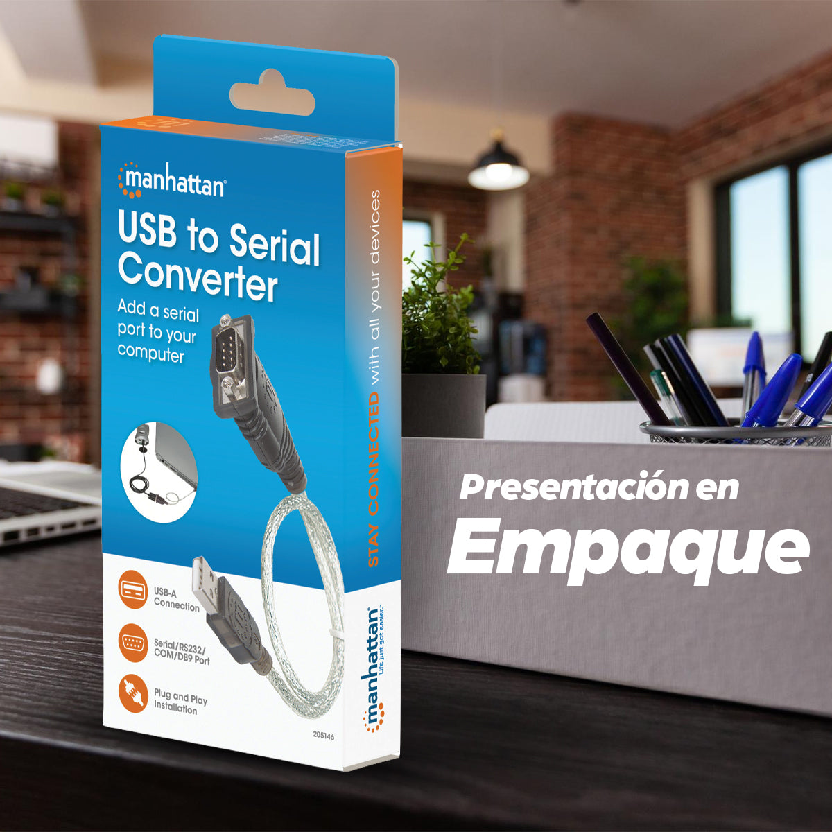 Manhattan 205146 cable de serie Negro, Transparente 0,45 m USB tipo A D-Sub (DB-9) (8)